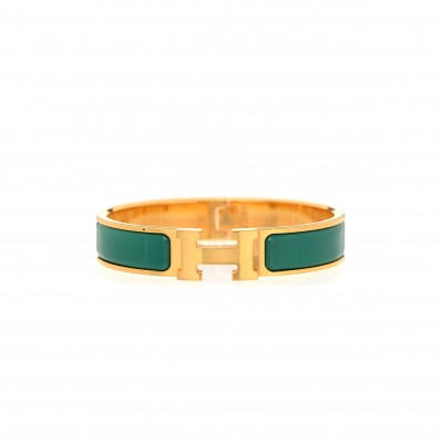 HERMÈS ENAMEL NARROW CLIC CLAC H BRACELET PM MALACHITE 